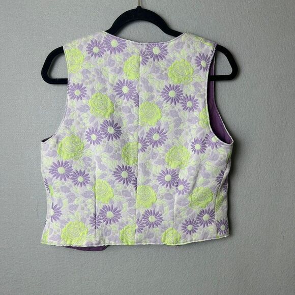 Vintage Handmade Purple Green Floral Vest Artsy Retro 70's Hippie Festival Small - Picture 3 of 6